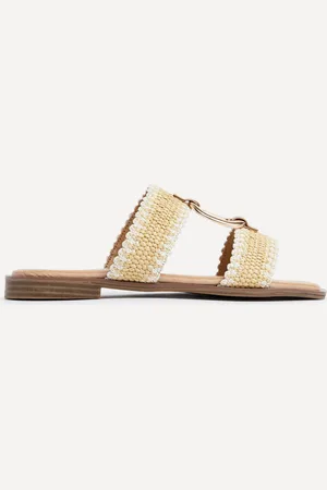 Linzi Natural JoJo Flat Sandals With Raffia Straps And Large Buckle Detail AU 9 (EU 41)