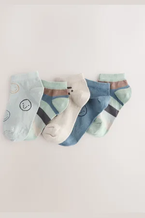 Next Neutral/Mineral/Blue Stripe Rich Trainers Socks 5 Pack 9-12 Jnr