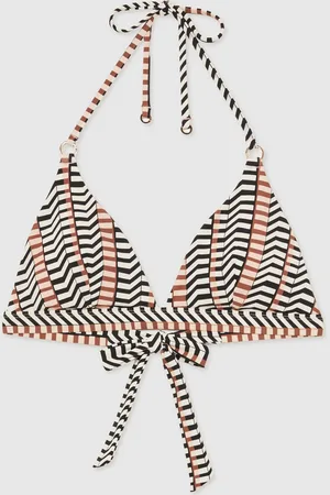 Reiss Black/Brown Charlie Chevron-Stripe Triangle Bikini Top AU 4