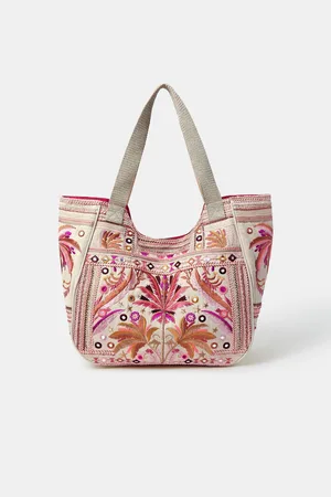 Accessorize Cream Palm Mirror Embellished Tote Bag One