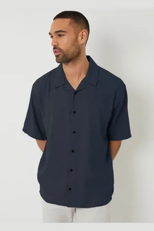 Threadbare Linen Blend Revere Collar Short Sleeve Shirt M