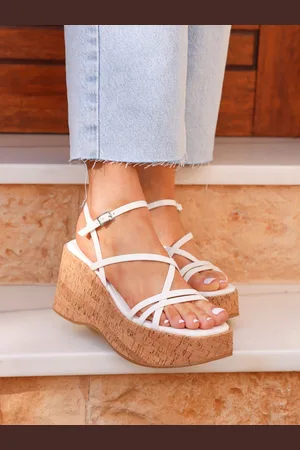 Linzi White Orbit Strappy Cork Wedge Sandals AU 10 (EU 41)