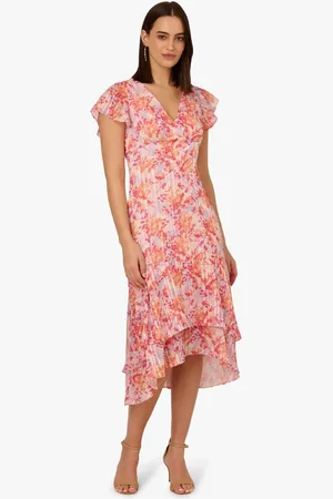 Adrianna Papell Flounce Hem Satin Midi Dress AU 14