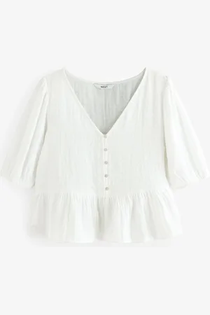 Next White Puff Short Sleeve Doublecloth 100% Cotton Blouse AU 12