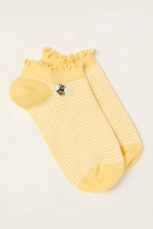 Fat Face FatFace Yellow Embroidered Bee Trainer Socks One