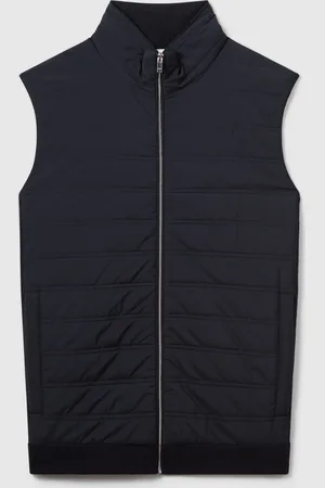 Reiss Navy William Hybrid Quilt and Knit Zip-Through Gilet L