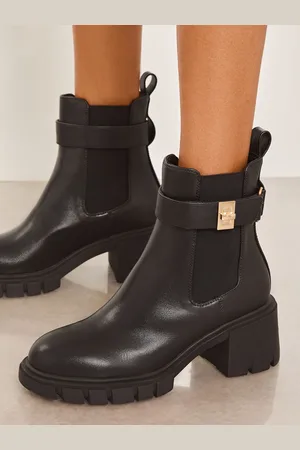 Lipsy London Black Low Block Casual Chunky Chelsea Faux Leather Ankle Boots AU 8 (EU 39)