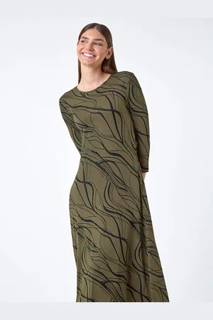 Roman Print A-Line Stretch Midi Dress AU 12