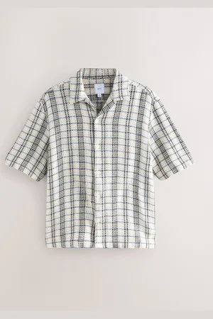 Next Textured Check Short Sleeve 100% Cotton Shirt small