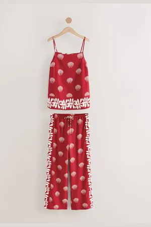 Next Red Shells Linen Blend Cami Vest Pyjamas AU 20
