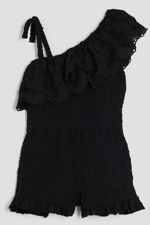 River Island Black Girls Broderie Textured Playsuit 110116cm