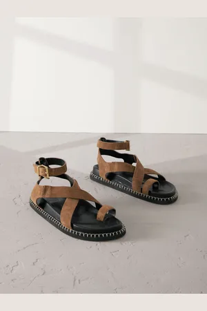Next Tan Brown Suede Signature Premium Footbed Toe Loop Sandals eu39uk6