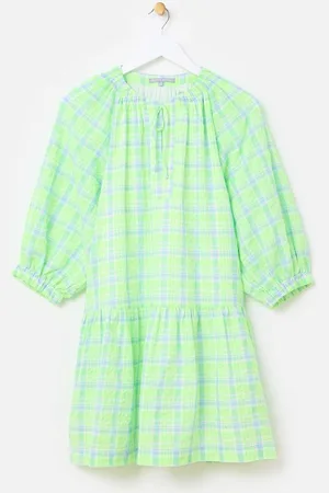 Oliver Bonas Neon Checked Tiered Mini Dress 10