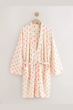 Next Pink Palms Waffle Dressing Gown S