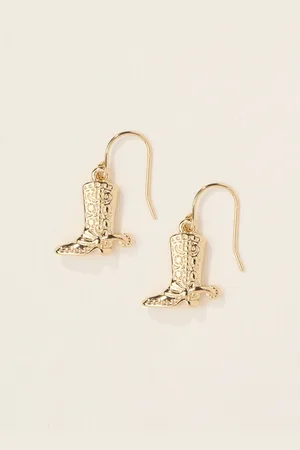 Fat Face FatFace Gold Tone Cowboy Boot Drop Earrings One