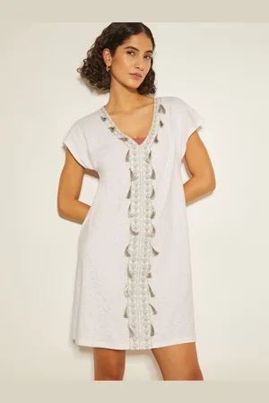 Monsoon Mini Jodie Tassel Beach 100% Cotton Tunic Dress L