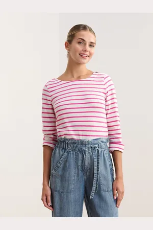 Hatley Pink 100% Cotton Fuchsia Stripes Button Breton T-Shirt L