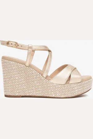Nero Giardini Gold Leather Woven Wedge Sandals AU 7 (EU 38)