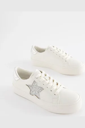 Next White/Silver Forever Comfort Patent Chunky Star Lace-Up Trainers AU 6.5 (EU 37.5)