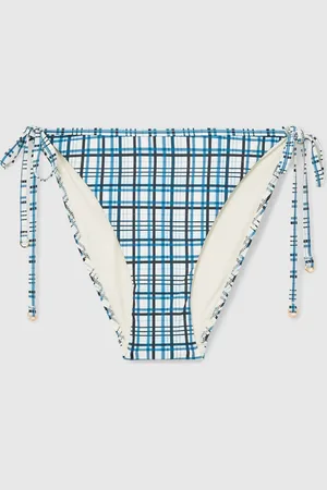 Reiss Blue Daniella Check Side-Tie Bikini Bottoms AU 16