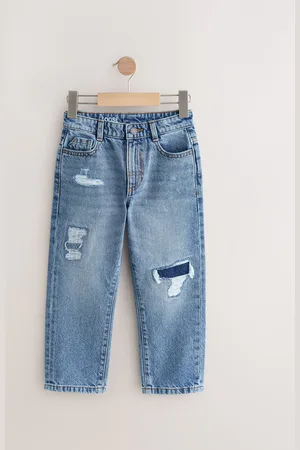 Next Mid Blue Distressed Loose Fit Authentic 100% Cotton Jeans (3-16yrs) 4 Years (104cm)