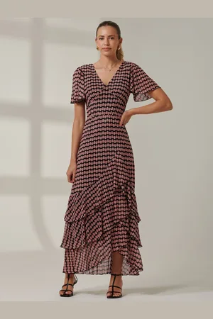 Jolie Moi Geo Print Tiered Maxi Dress AU 14