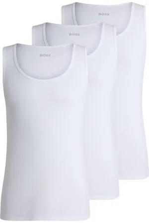 HUGO BOSS White Ribbed 100% Cotton Vest Tops 3 Pack L