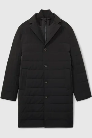 Reiss Navy Patrick Longline Quilted-Shell Coat with Inner Gilet xlarge