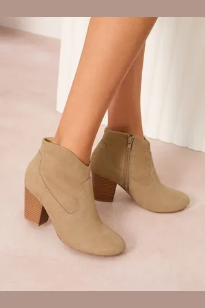 Friends Like These Brown Wide Fit Mid Block Heel Western Faux Suede Cowboy Boots AU 10 (EU 41)