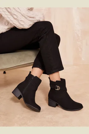 Friends Like These Black Standard fit Low Block Heel Buckle Ankle Faux Suede Boots AU 7 (EU 38)