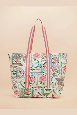 Joules Promenade Cream Tile Print Canvas Beach Bag One