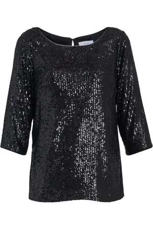 Gina Bacconi Flora Sequin Tunic Black Blouse XL