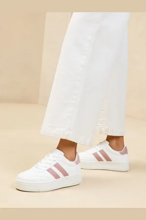 Lipsy London Blush Pink Flat Chunky Flatform Lace Up Stripe Faux Leather Trainers AU 11 (EU 42)