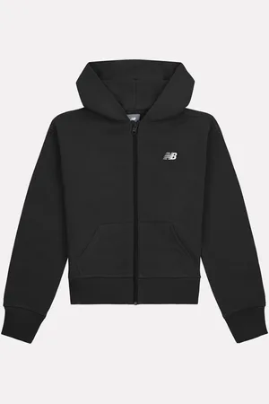 New Balance Black Small Girls Brush Back Logo Zip Hoodie 10