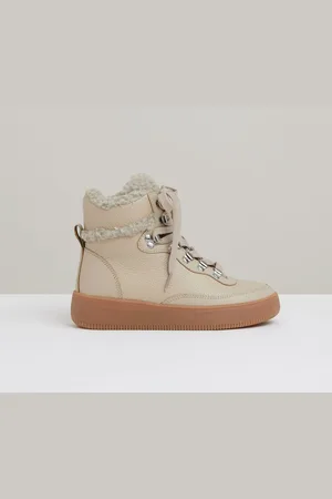 Reiss Cream Siarah Grained Leather and Fleece Ankle Boots AU 7 (EU 38)