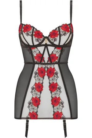 Ann Summers Black Caged Rose Floral Print Embroidery Non Pad Cami Suspenders 18 B-C
