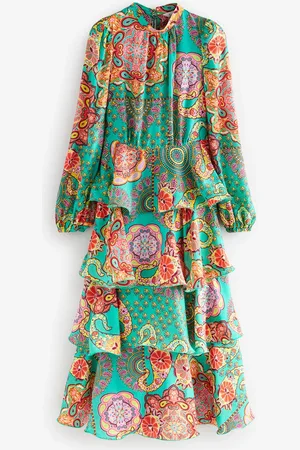 Next N. Premium Long Sleeve Tiered Boho Occasion Maxi Dress AU 20