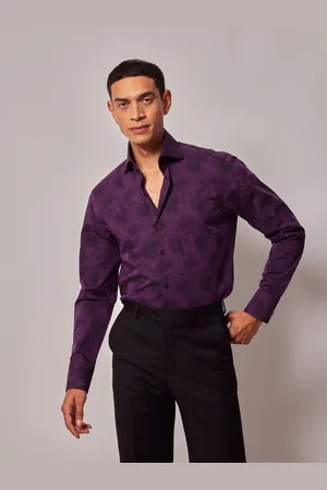 Hawes & Curtis High Collar Woven Jacquard Flower 100% Cotton Shirt M