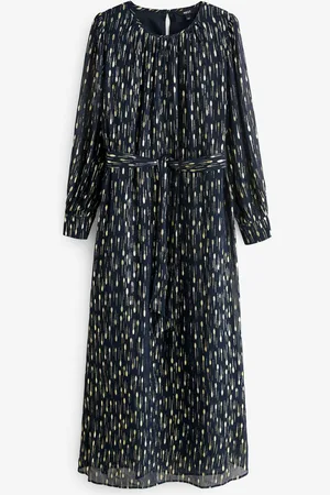 Next Long Sleeve Tie Waist Crew Neck Maxi Dress AU 16