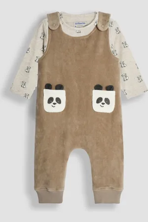 JoJo Maman Bébé Natural Panda Applique Pocket Dungarees And Top Set 12