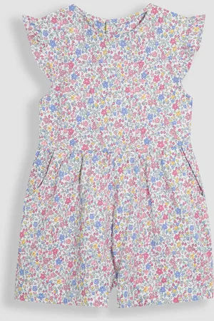 JoJo Maman Bébé Pink Cherry Ditsy Floral Print Ruffle Shoulder 100% Cotton Playsuit 6