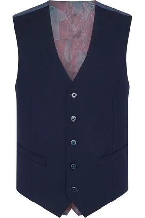 Remus Blue Tapered Fit Stretch Waistcoat 42 R