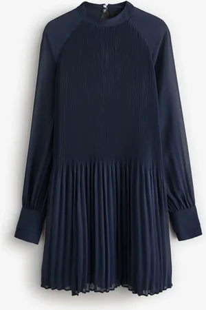 HUGO BOSS Plisse Pleated High Neck Sheer Sleeve Dress AU 10