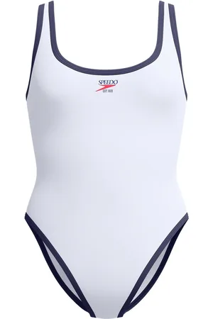 Speedo White Solid Bound Scoop Front Swimsuit AU 10