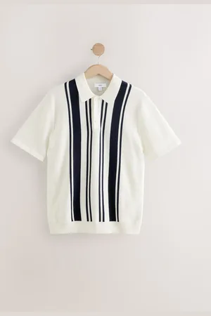 Next Regular Fit 100% Cotton Short Sleeve Vertical Stripe Knit Polo Shirt S