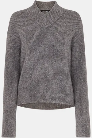 Whistles Grey V-Neck Wool Mix Knit Jumper S