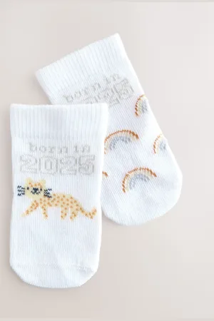 Next White Born In Born in 2025 Baby Socks 2 Pack (0-12mths) Upto 3 Months (50