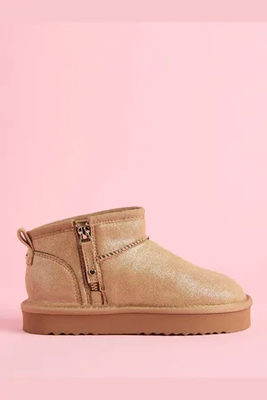 Lipsy London Brown Flatform Mule Side Zip Faux Fur Suede Lined Ultra Soft Bootie AU 13 (EU 32)