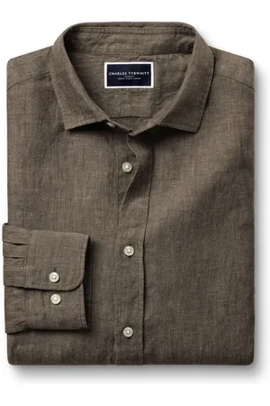 Charles Tyrwhitt Slim Fit Plain Short Sleeve Pure 100% Linen Shirt XL