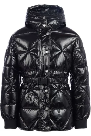 Juicy Couture Black Girls High Shine Belted Mid Length Puffer Coat 9